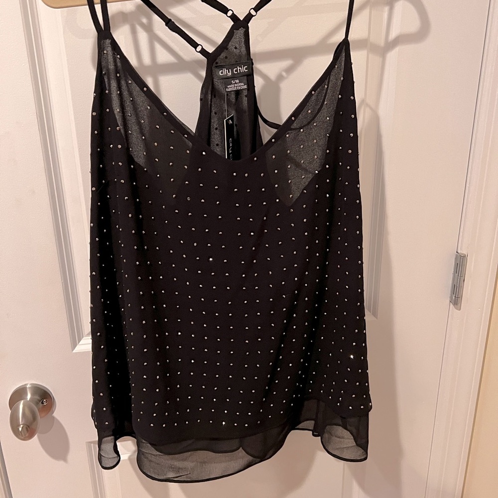 City chic NWT bedazzled black top size S/16